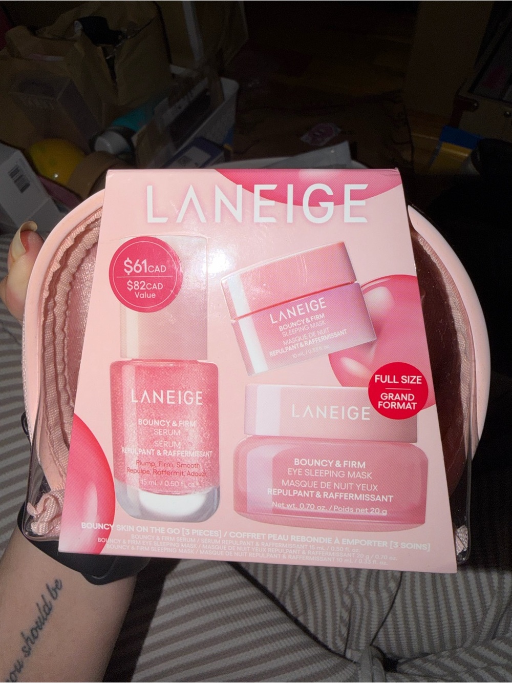 LANEIGE Pink Bouncy & Firm Skincare Trio with Pouch